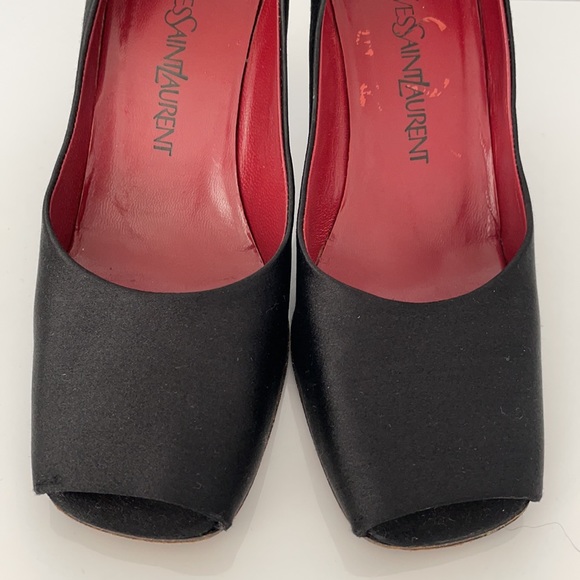 Vintage 90s YSL Silk Satin Square Peep Toe Pump - Picture 6 of 16